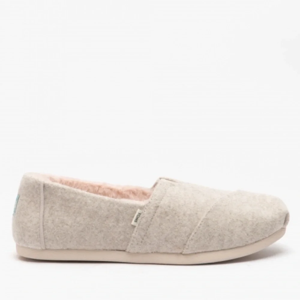 TOMS Alpargata Natural Felt Slipper Shoes with Pink Faux Fur Lining Nwt - Picture 2 of 11